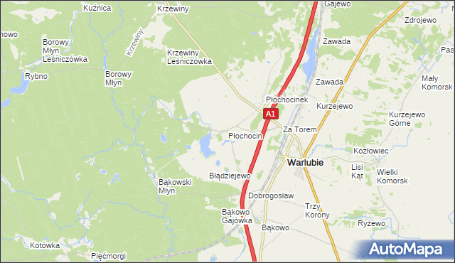 mapa Płochocin gmina Warlubie, Płochocin gmina Warlubie na mapie Targeo