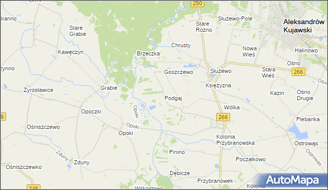 mapa Podgaj gmina Aleksandrów Kujawski, Podgaj gmina Aleksandrów Kujawski na mapie Targeo