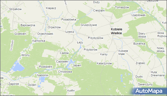 mapa Przyborów gmina Kobiele Wielkie, Przyborów gmina Kobiele Wielkie na mapie Targeo