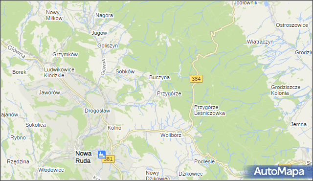 mapa Przygórze gmina Nowa Ruda, Przygórze gmina Nowa Ruda na mapie Targeo