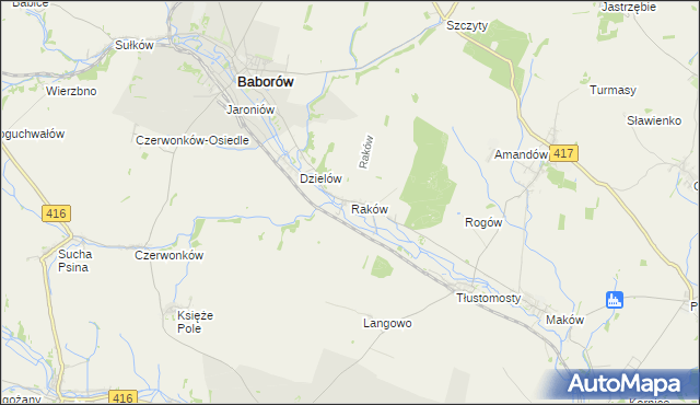 mapa Raków gmina Baborów, Raków gmina Baborów na mapie Targeo