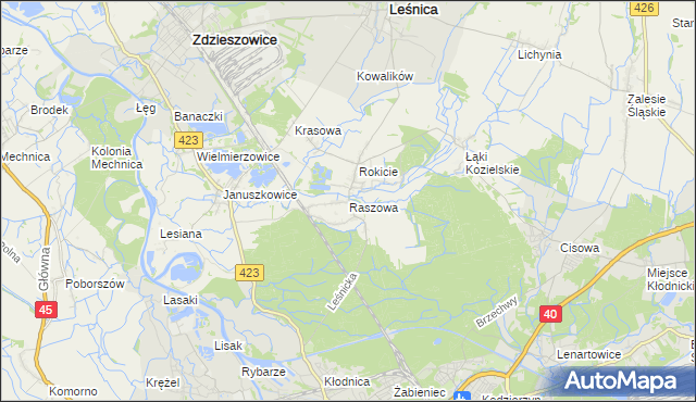 mapa Raszowa gmina Leśnica, Raszowa gmina Leśnica na mapie Targeo