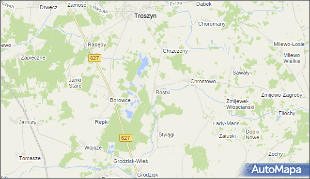 mapa Rostki gmina Troszyn, Rostki gmina Troszyn na mapie Targeo