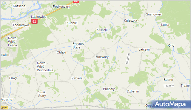 mapa Rozwory gmina Rzekuń, Rozwory gmina Rzekuń na mapie Targeo