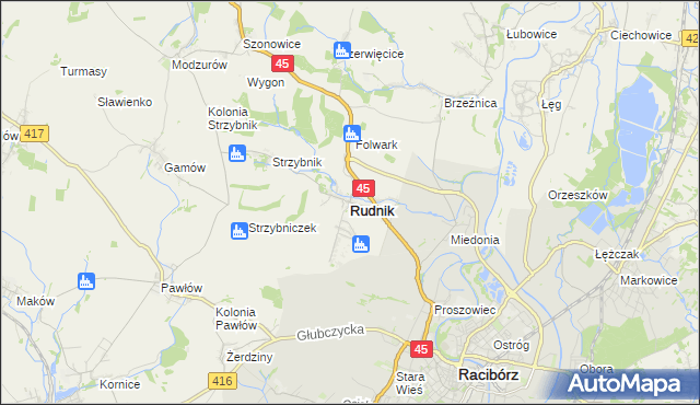 mapa Rudnik powiat raciborski, Rudnik powiat raciborski na mapie Targeo