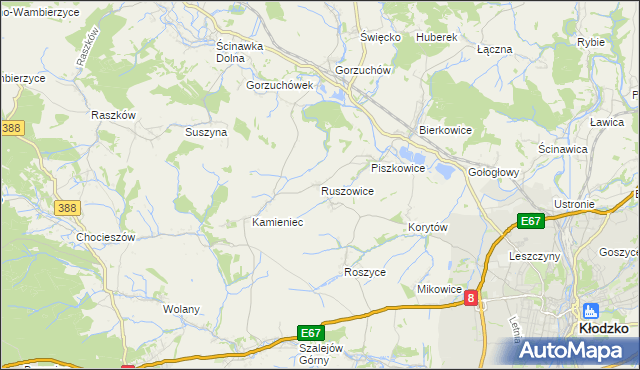 mapa Ruszowice gmina Kłodzko, Ruszowice gmina Kłodzko na mapie Targeo