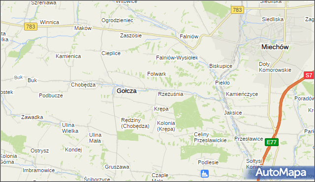 mapa Rzeżuśnia, Rzeżuśnia na mapie Targeo