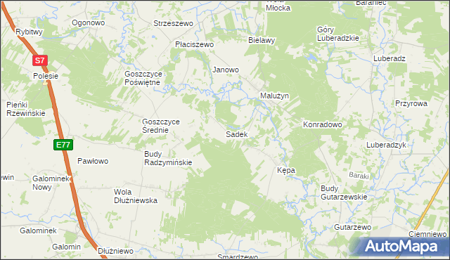 mapa Sadek gmina Glinojeck, Sadek gmina Glinojeck na mapie Targeo