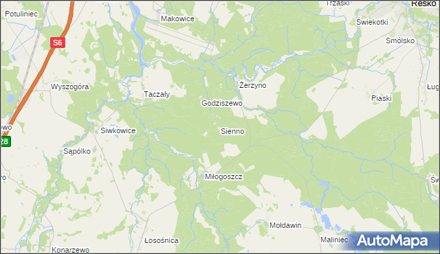 mapa Sienno gmina Resko, Sienno gmina Resko na mapie Targeo