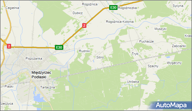 mapa Sitno gmina Międzyrzec Podlaski, Sitno gmina Międzyrzec Podlaski na mapie Targeo