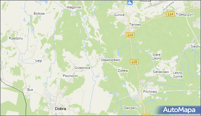 mapa Sławoszewo gmina Dobra (Szczecińska), Sławoszewo gmina Dobra (Szczecińska) na mapie Targeo