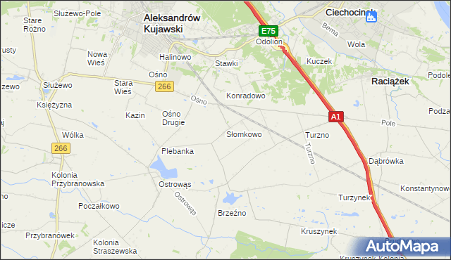 mapa Słomkowo gmina Aleksandrów Kujawski, Słomkowo gmina Aleksandrów Kujawski na mapie Targeo