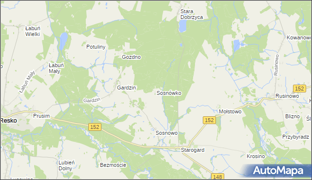 mapa Sosnówko gmina Resko, Sosnówko gmina Resko na mapie Targeo