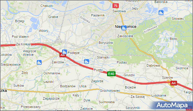 mapa Staniątki, Staniątki na mapie Targeo