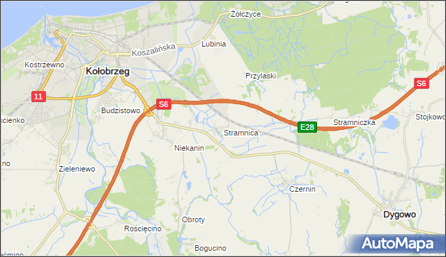 mapa Stramnica gmina Kołobrzeg, Stramnica gmina Kołobrzeg na mapie Targeo