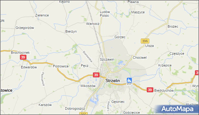 mapa Szczawin gmina Strzelin, Szczawin gmina Strzelin na mapie Targeo