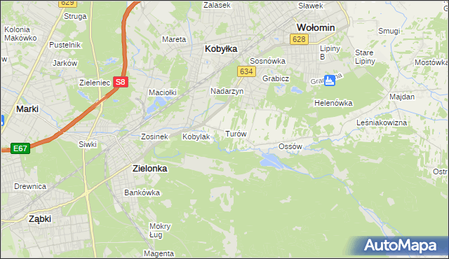 mapa Turów gmina Wołomin, Turów gmina Wołomin na mapie Targeo