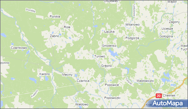 mapa Turowo gmina Miastko, Turowo gmina Miastko na mapie Targeo