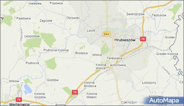 mapa Wolica gmina Hrubieszów, Wolica gmina Hrubieszów na mapie Targeo