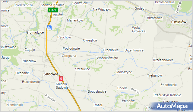 mapa Wszechświęte gmina Sadowie, Wszechświęte gmina Sadowie na mapie Targeo
