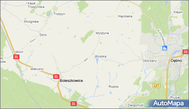 mapa Wysoka gmina Boleszkowice, Wysoka gmina Boleszkowice na mapie Targeo