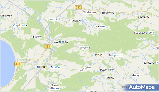 mapa Wysokie gmina Rudna, Wysokie gmina Rudna na mapie Targeo