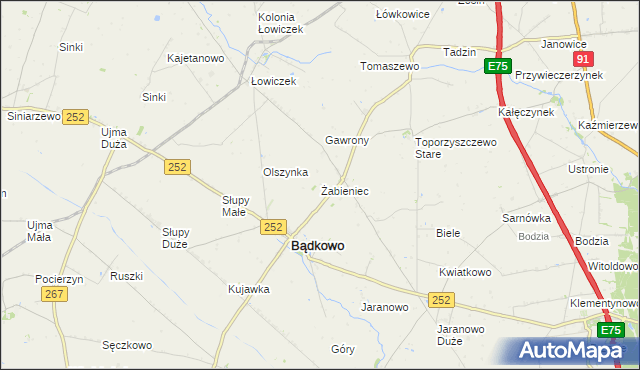 mapa Żabieniec gmina Bądkowo, Żabieniec gmina Bądkowo na mapie Targeo