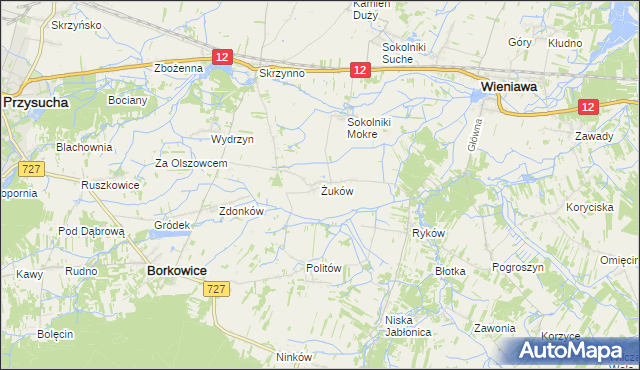 mapa Żuków gmina Wieniawa, Żuków gmina Wieniawa na mapie Targeo