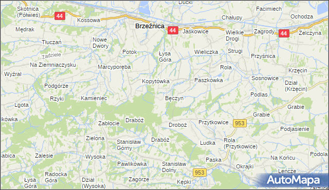mapa Bęczyn gmina Brzeźnica, Bęczyn gmina Brzeźnica na mapie Targeo