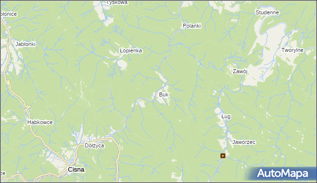 mapa Buk gmina Cisna, Buk gmina Cisna na mapie Targeo