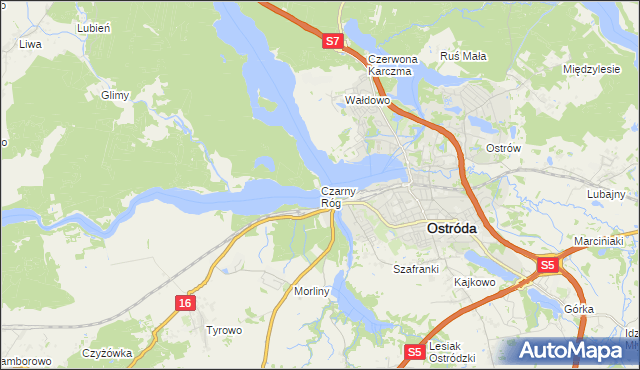 mapa Czarny Róg gmina Ostróda, Czarny Róg gmina Ostróda na mapie Targeo