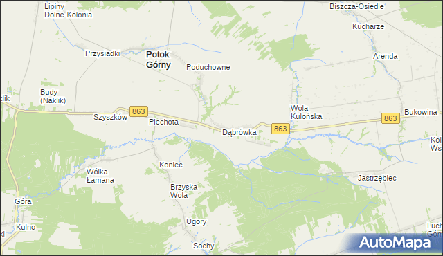 mapa Dąbrówka gmina Potok Górny, Dąbrówka gmina Potok Górny na mapie Targeo