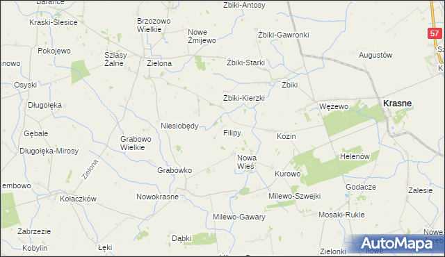 mapa Filipy gmina Krasne, Filipy gmina Krasne na mapie Targeo