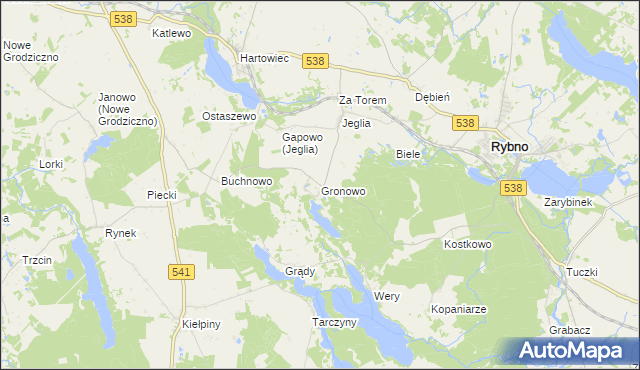mapa Gronowo gmina Rybno, Gronowo gmina Rybno na mapie Targeo
