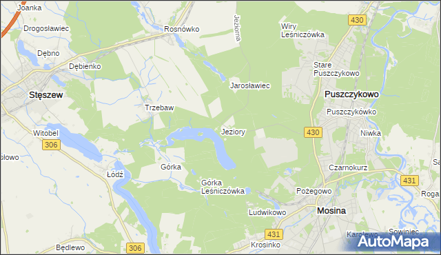 mapa Jeziory gmina Mosina, Jeziory gmina Mosina na mapie Targeo