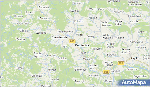 mapa Kamienica powiat limanowski, Kamienica powiat limanowski na mapie Targeo