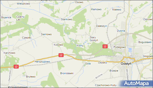 mapa Klony gmina Gostyń, Klony gmina Gostyń na mapie Targeo