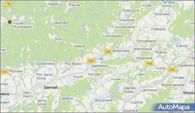 mapa Las gmina Ślemień, Las gmina Ślemień na mapie Targeo