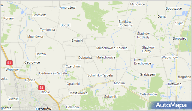 mapa Małachowice, Małachowice na mapie Targeo