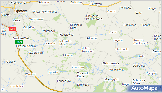 mapa Malice Kościelne, Malice Kościelne na mapie Targeo