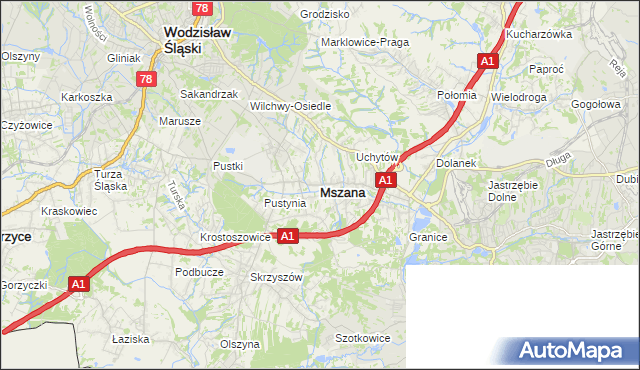 mapa Mszana powiat wodzisławski, Mszana powiat wodzisławski na mapie Targeo