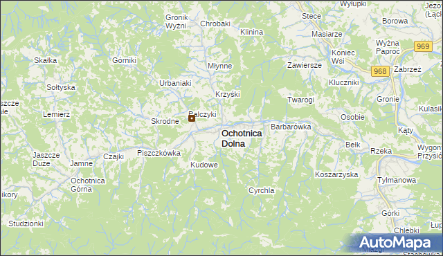 mapa Ochotnica Dolna, Ochotnica Dolna na mapie Targeo