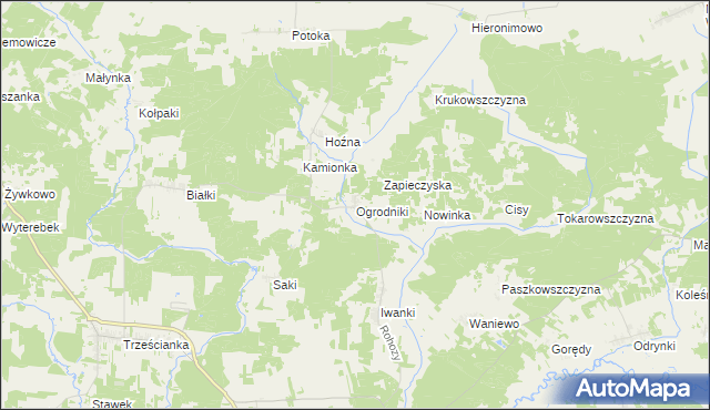 mapa Ogrodniki gmina Narew, Ogrodniki gmina Narew na mapie Targeo