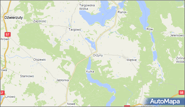 mapa Orzyny, Orzyny na mapie Targeo