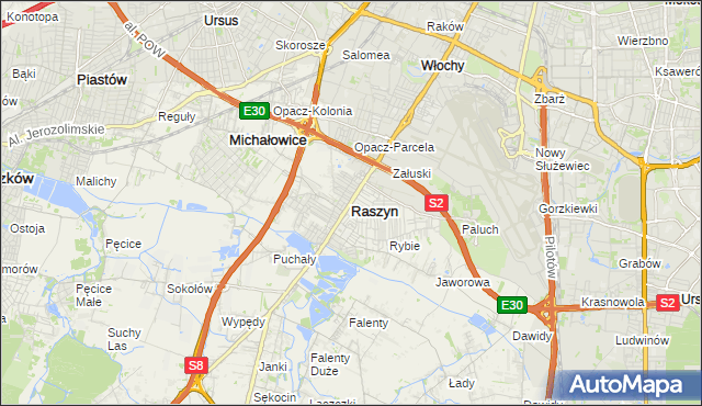 mapa Raszyn powiat pruszkowski, Raszyn powiat pruszkowski na mapie Targeo