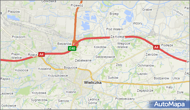 mapa Śledziejowice, Śledziejowice na mapie Targeo