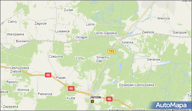 mapa Śmiertny Dąb, Śmiertny Dąb na mapie Targeo