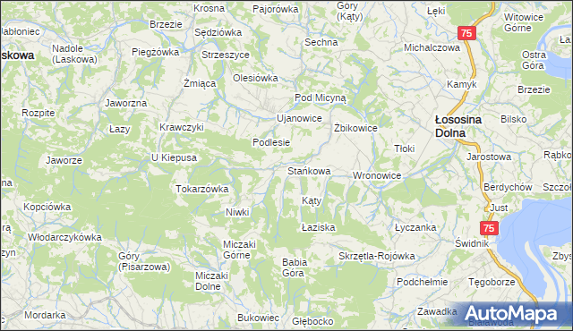 mapa Stańkowa gmina Łososina Dolna, Stańkowa gmina Łososina Dolna na mapie Targeo