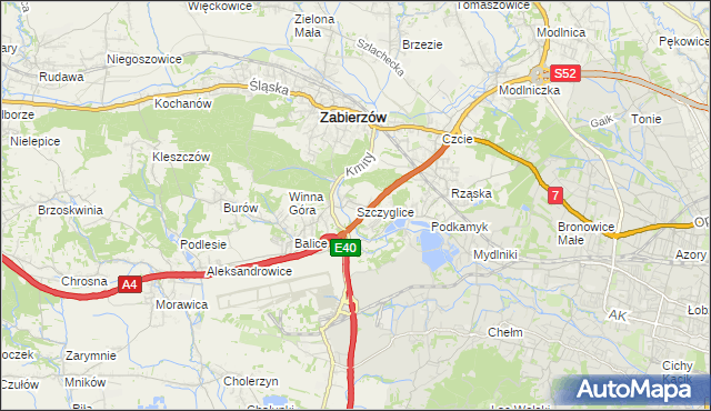 mapa Szczyglice gmina Zabierzów, Szczyglice gmina Zabierzów na mapie Targeo