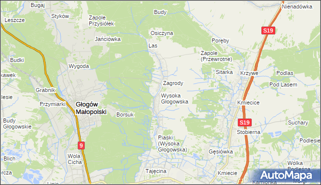 mapa Wysoka Głogowska, Wysoka Głogowska na mapie Targeo